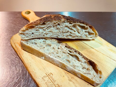 気泡ばっちり!ルクで作る天然酵母全粒粉カンパーニュ